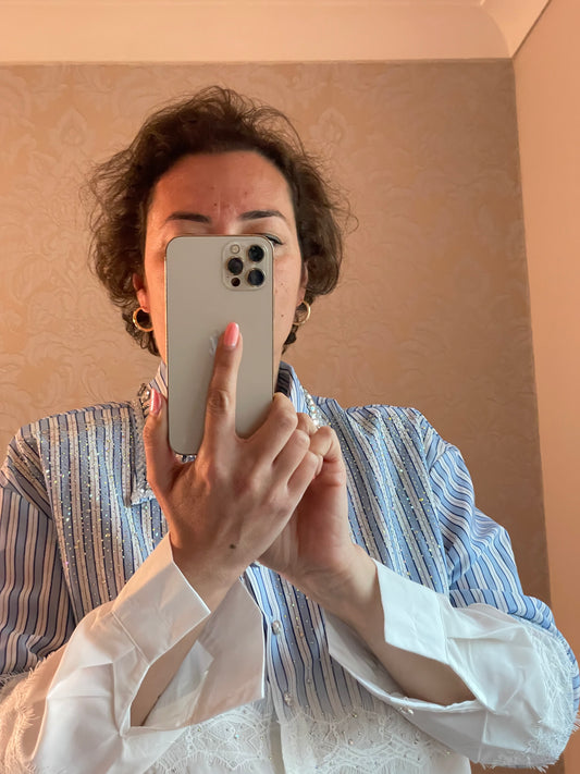 Blu stripe diamonte short set