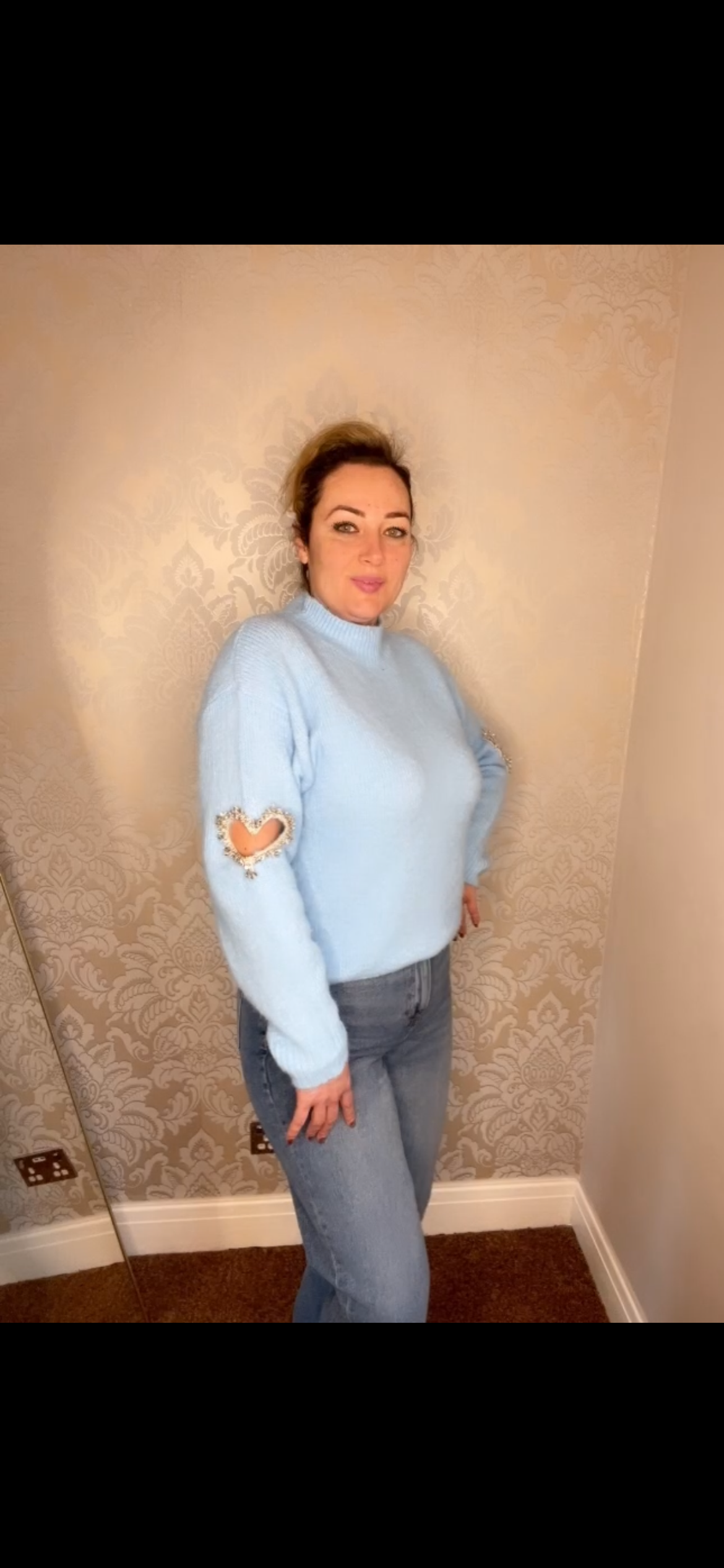 Blue diamante heart jumper