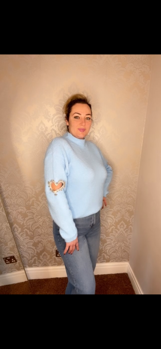 Blue diamante heart jumper